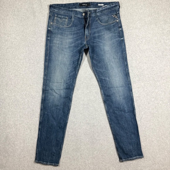 Replay Other - Replay Anbass Slim Fit Jeans Mens 34x32 Medium Wash Blue Denim M914